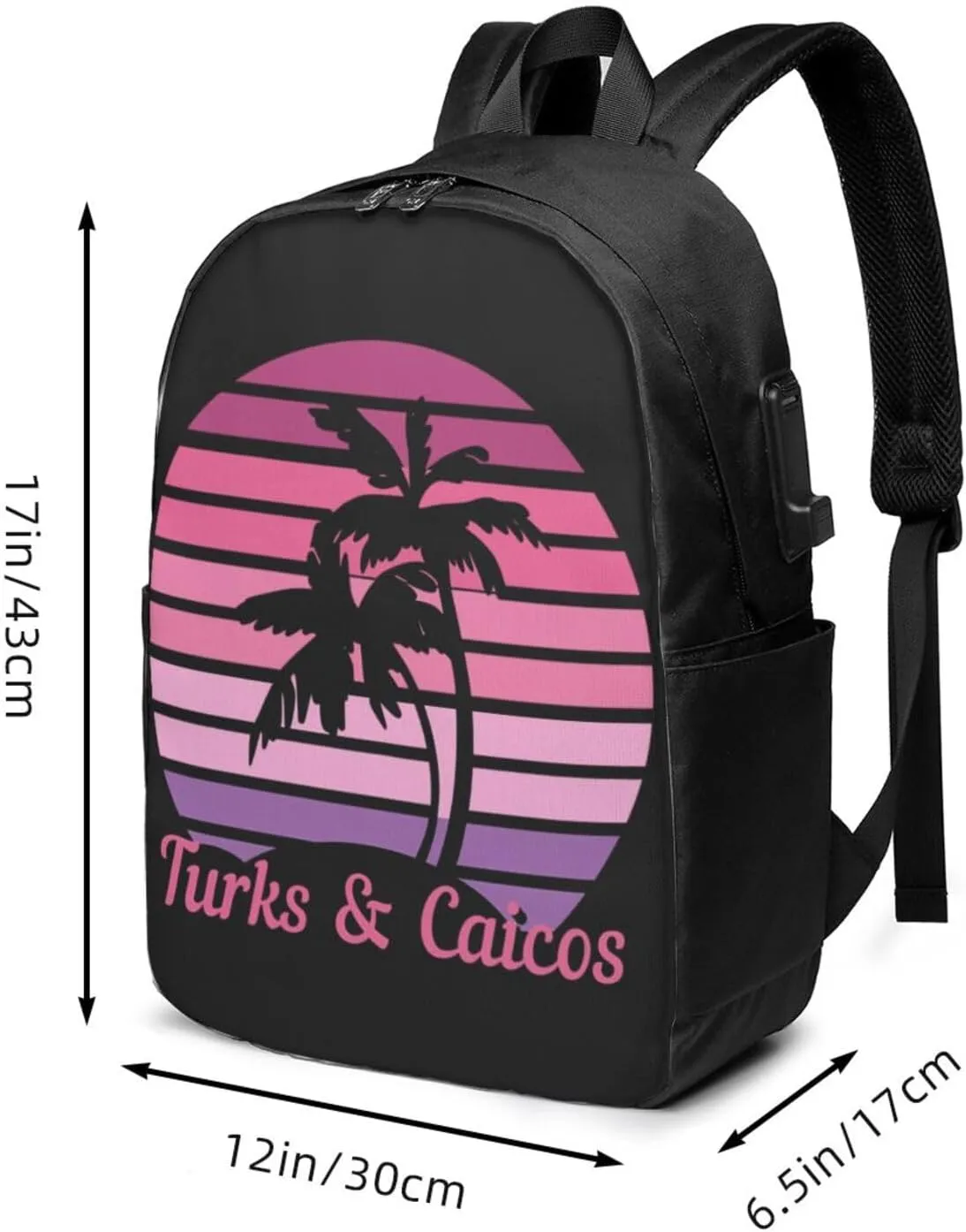 Vintage Turks Caicos Islands Flag Tropical Beach Laptop Backpacks Travel Backpack Casual Business Daypack Sport Rucksack Computer Bag Fits up to 17 Inch Notebook with USB Port