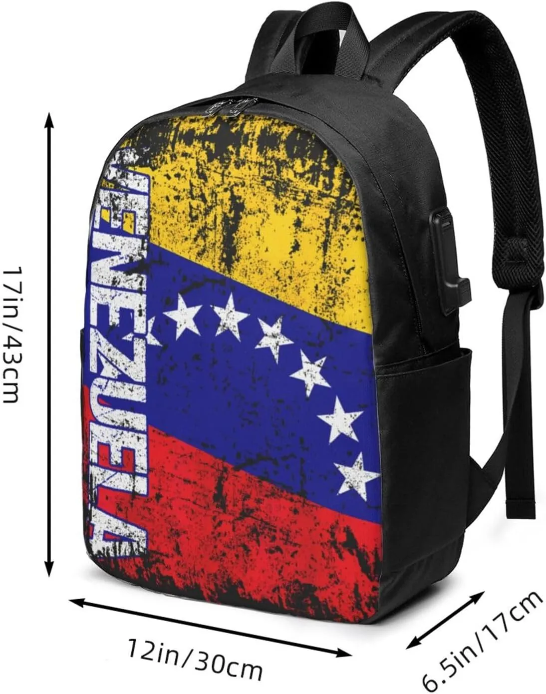 Vintage Venezuelan Venezuela Flag Laptop Backpacks Travel Backpack Casual Business Daypack Sport Rucksack Computer Bag Fits up to 17 Inch Notebook with USB Port