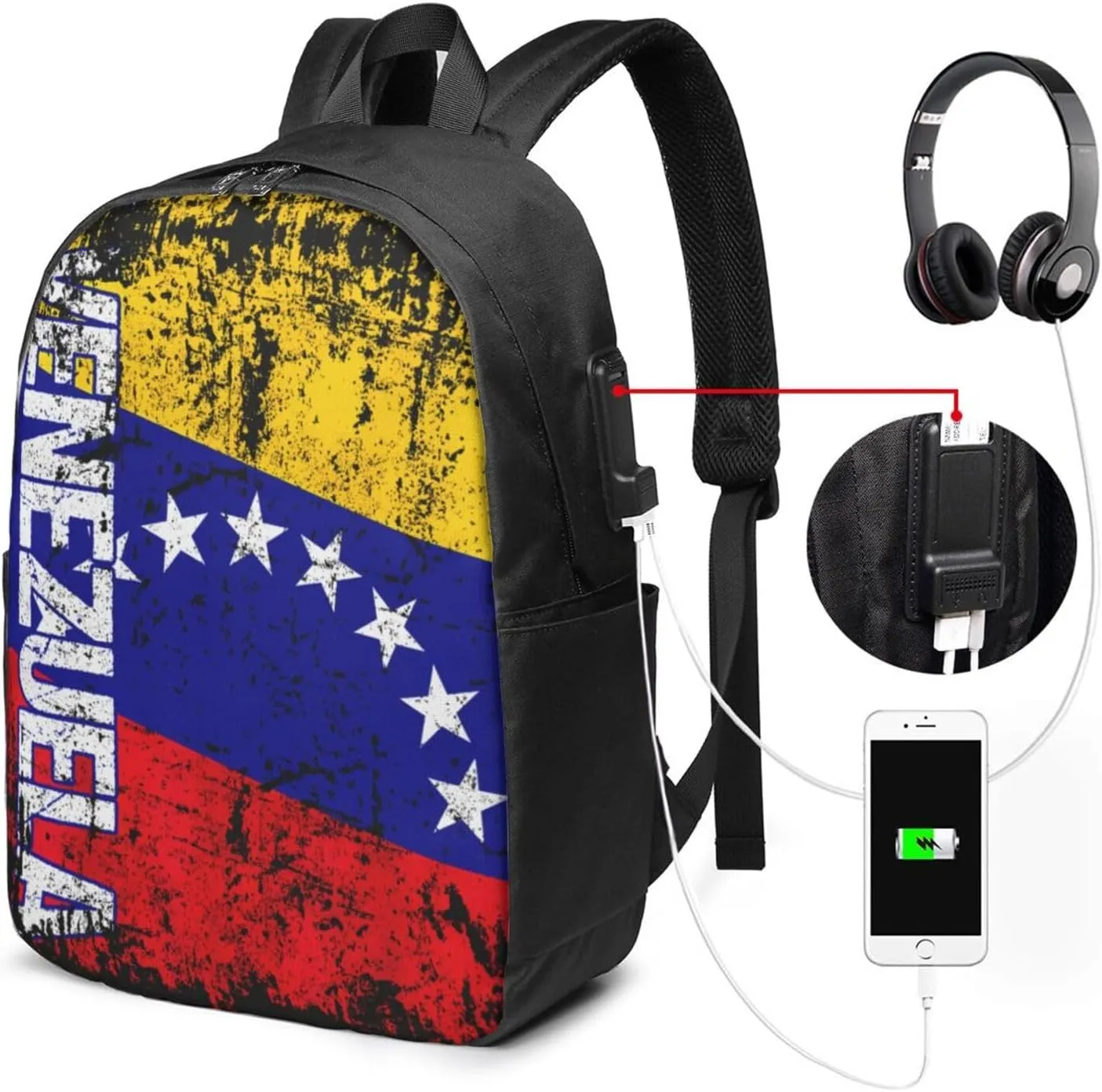 Vintage Venezuelan Venezuela Flag Laptop Backpacks Travel Backpack Casual Business Daypack Sport Rucksack Computer Bag Fits up to 17 Inch Notebook with USB Port