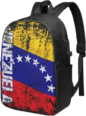 Vintage Venezuelan Venezuela Flag Laptop Backpacks Travel Backpack Casual Business Daypack Sport Rucksack Computer Bag Fits up to 17 Inch Notebook with USB Port