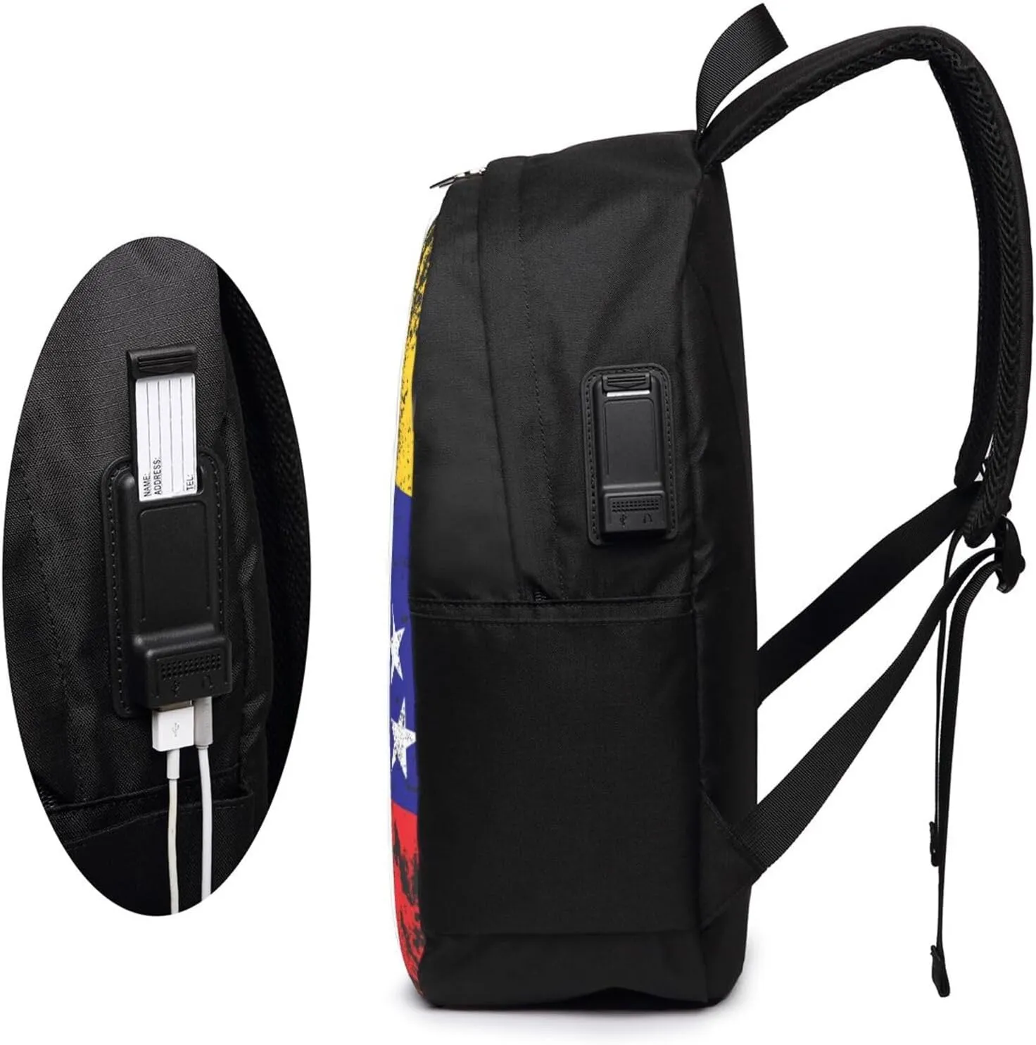 Vintage Venezuelan Venezuela Flag Laptop Backpacks Travel Backpack Casual Business Daypack Sport Rucksack Computer Bag Fits up to 17 Inch Notebook with USB Port