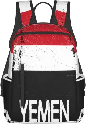 Vintage Yemen Yemeni Yemenian Flag Casual Laptop Backpack Travel Rucksack Sports Daypack Adjustable Strap Bags with Multi-Pockets for Working Running Camping