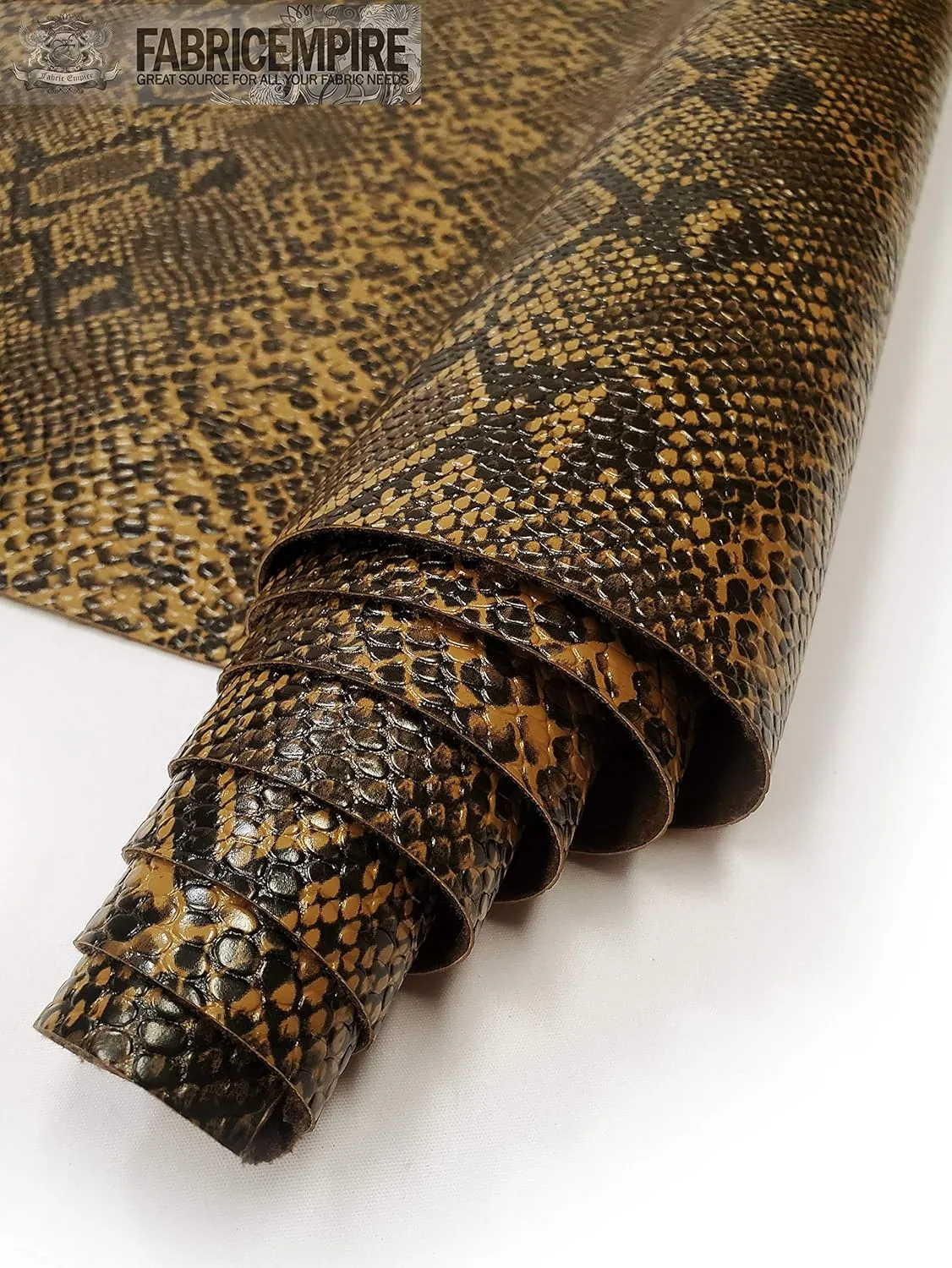 Vinyl Fabric Embossed Texture Rattlesnake Fake Leather Sold by The Yard (Sand Brown)