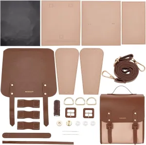 WADORN DIY Leather Backpack Satchel Making Kit, PU Leather College School Bookbag Craft Sewing Kit Women Vintage Handmade Messenger Bag Material Craft Tool Set Personalized Gift, 10.6x12.2 Inch, Brown