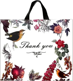 WAKAKO 60 Pack Thank You Bags for Business, Reusable Plastic Shopping Retail Gift Bags with Loop Handle, Retail Boutique Merchandise Use Eco-Friendly Floral (15" W x 12" H)