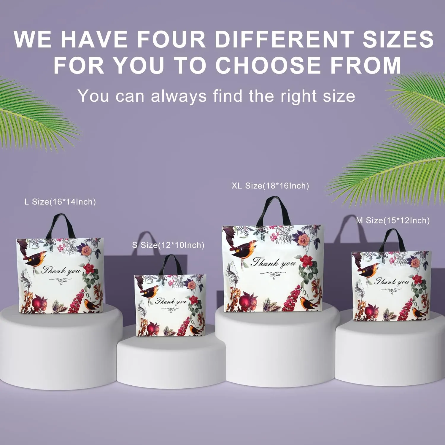 WAKAKO 60 Pack Thank You Bags for Business, Reusable Plastic Shopping Retail Gift Bags with Loop Handle, Retail Boutique Merchandise Use Eco-Friendly Floral (15" W x 12" H)