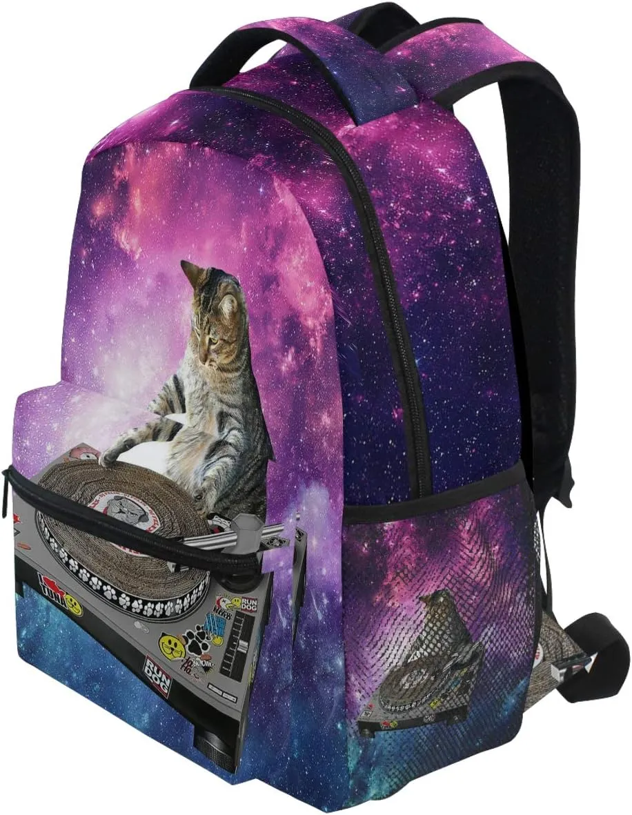 Wamika Funny Kitty Cat School Backpacks for Girls Kids Boys Galaxy Nebula Book Bag Waterproof Student Laptop Backpack Casual Extra Durable Lightweight Travel Sports Day Pack College Carrying Bags