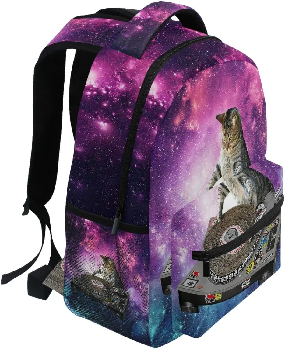 Wamika Funny Kitty Cat School Backpacks for Girls Kids Boys Galaxy Nebula Book Bag Waterproof Student Laptop Backpack Casual Extra Durable Lightweight Travel Sports Day Pack College Carrying Bags