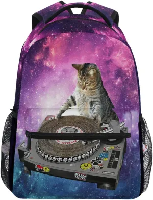 Wamika Funny Kitty Cat School Backpacks for Girls Kids Boys Galaxy Nebula Book Bag Waterproof Student Laptop Backpack Casual Extra Durable Lightweight Travel Sports Day Pack College Carrying Bags