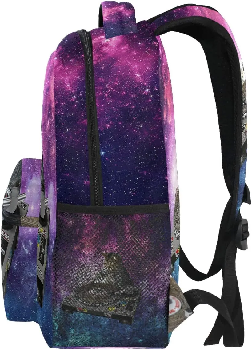 Wamika Funny Kitty Cat School Backpacks for Girls Kids Boys Galaxy Nebula Book Bag Waterproof Student Laptop Backpack Casual Extra Durable Lightweight Travel Sports Day Pack College Carrying Bags