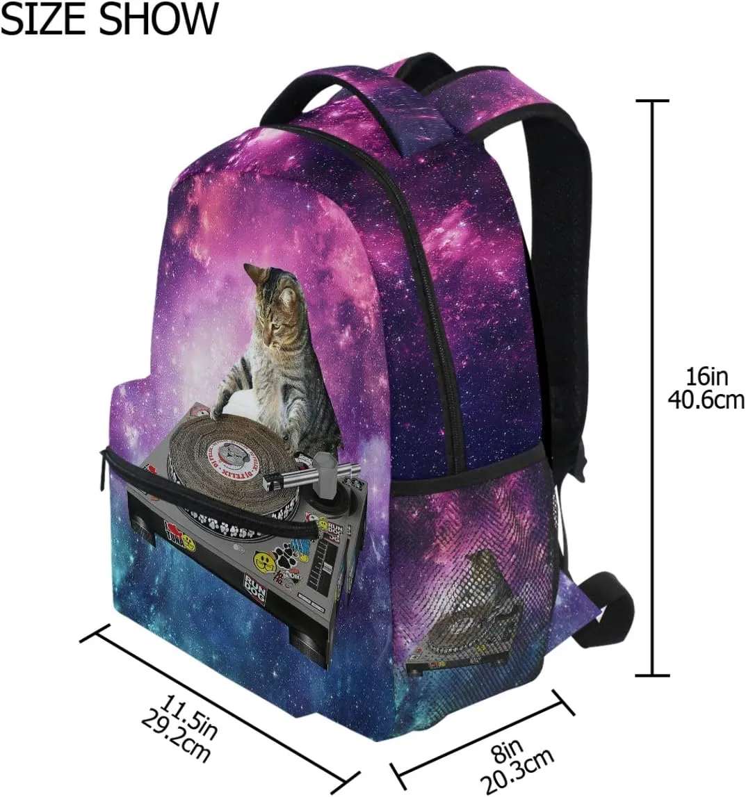 Wamika Funny Kitty Cat School Backpacks for Girls Kids Boys Galaxy Nebula Book Bag Waterproof Student Laptop Backpack Casual Extra Durable Lightweight Travel Sports Day Pack College Carrying Bags