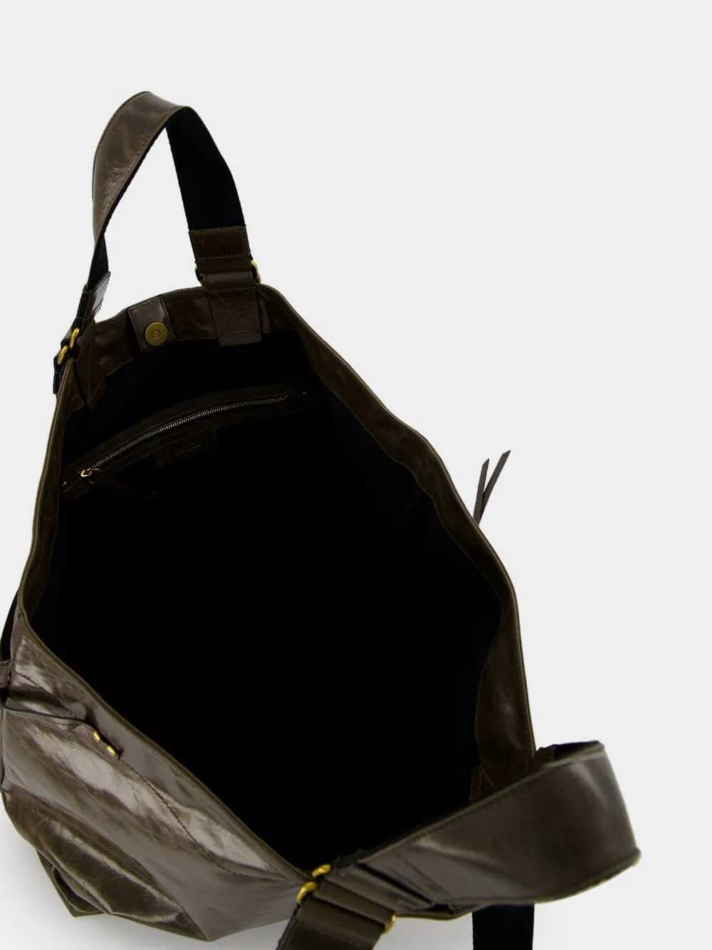 Wardy Crinkle-Effect Leather Brown Tote Bag