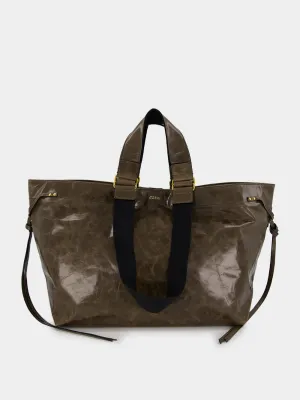 Wardy Crinkle-Effect Leather Brown Tote Bag