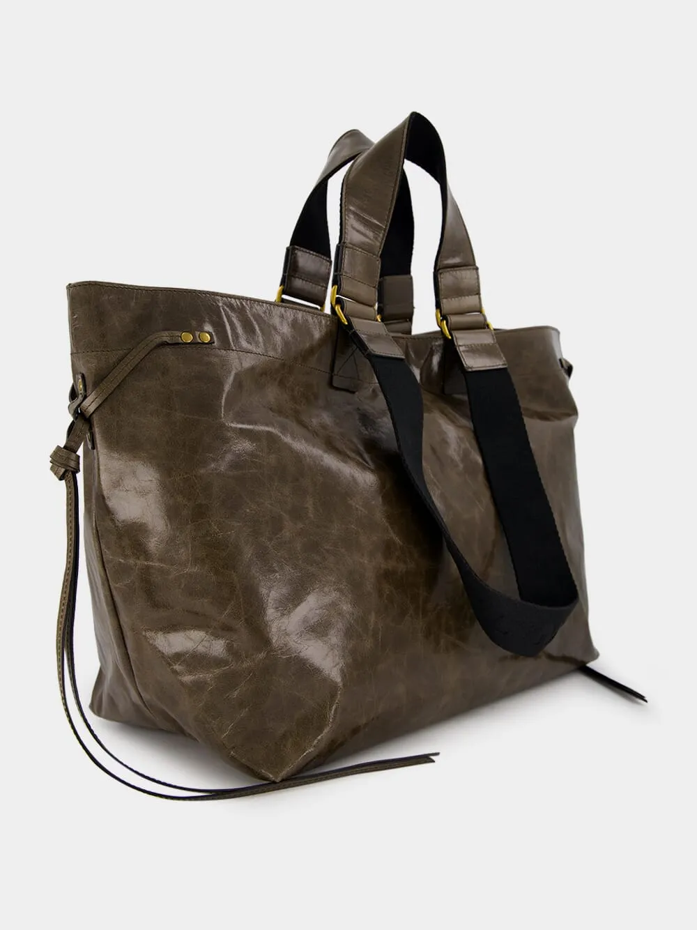 Wardy Crinkle-Effect Leather Brown Tote Bag