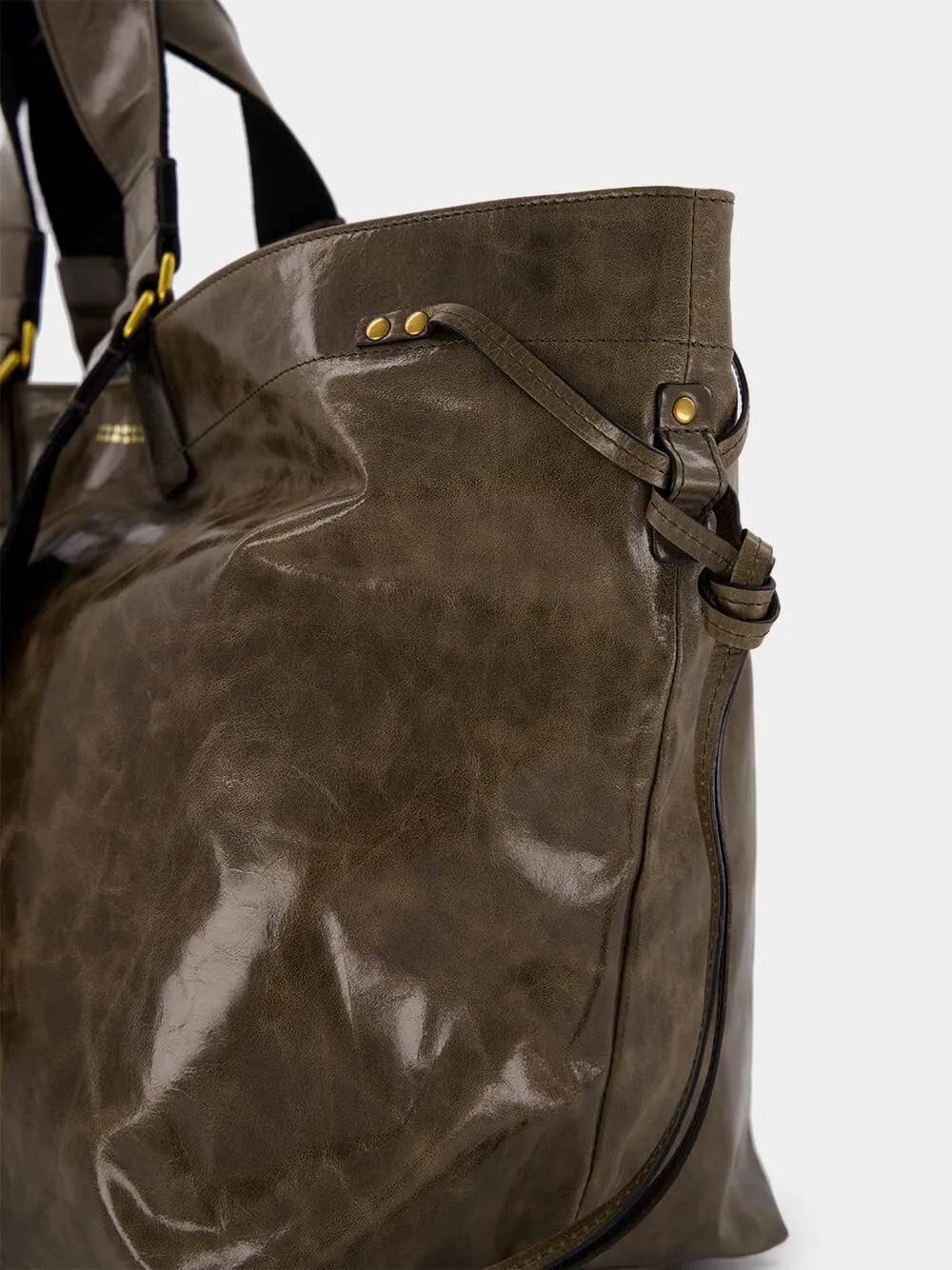 Wardy Crinkle-Effect Leather Brown Tote Bag