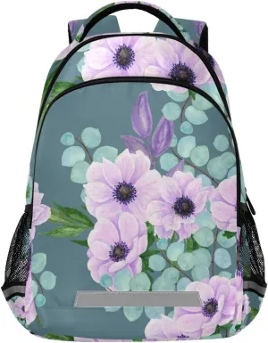 Watercolor Anemones School Backpack For Kids Boys Girls Children,Lightweight Laptop Backpack with Chest Strap & Reflective Strips,13.5L Water-Resistant Student Teenagers Bookbags Travel Bag