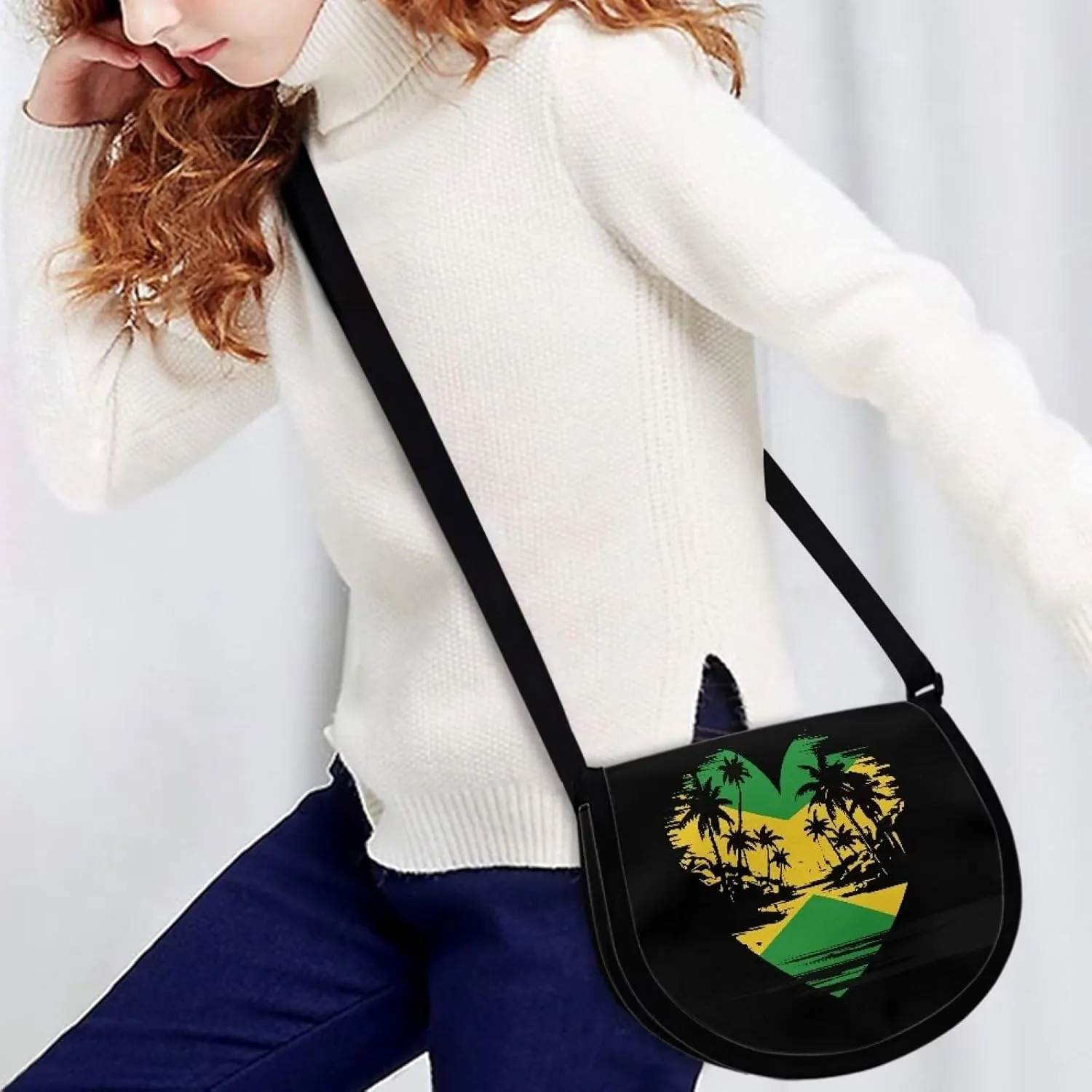 Watercolor Butterfly Women Cross Body Bag, Cartoon Clover Casual Shoulder Bag, Heart Curtain Satchel Messenger Bags