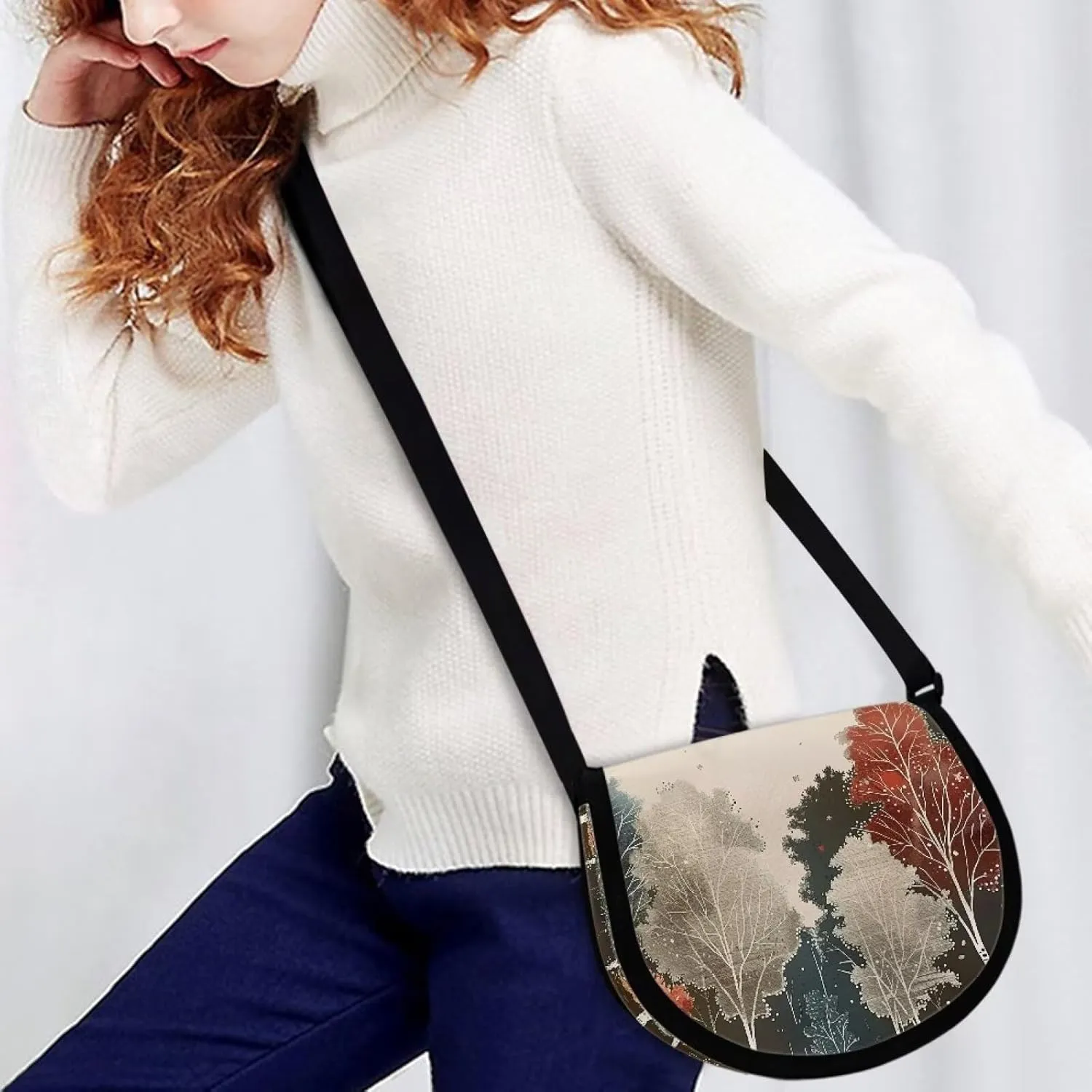 Watercolor Butterfly Women Cross Body Bag, Cartoon Clover Casual Shoulder Bag, Heart Curtain Satchel Messenger Bags