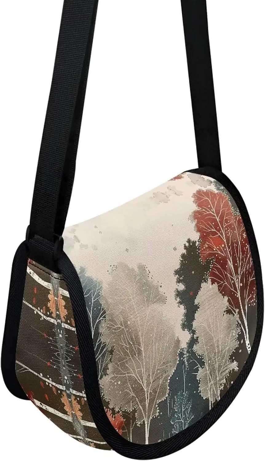 Watercolor Butterfly Women Cross Body Bag, Cartoon Clover Casual Shoulder Bag, Heart Curtain Satchel Messenger Bags