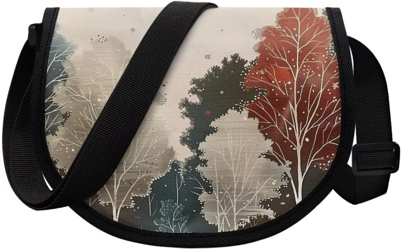 Watercolor Butterfly Women Cross Body Bag, Cartoon Clover Casual Shoulder Bag, Heart Curtain Satchel Messenger Bags