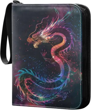 Watercolor Dragon Colorful Card Binder 4 Pocket Trading Card Binder Portable Cards Collection Book with Zipper