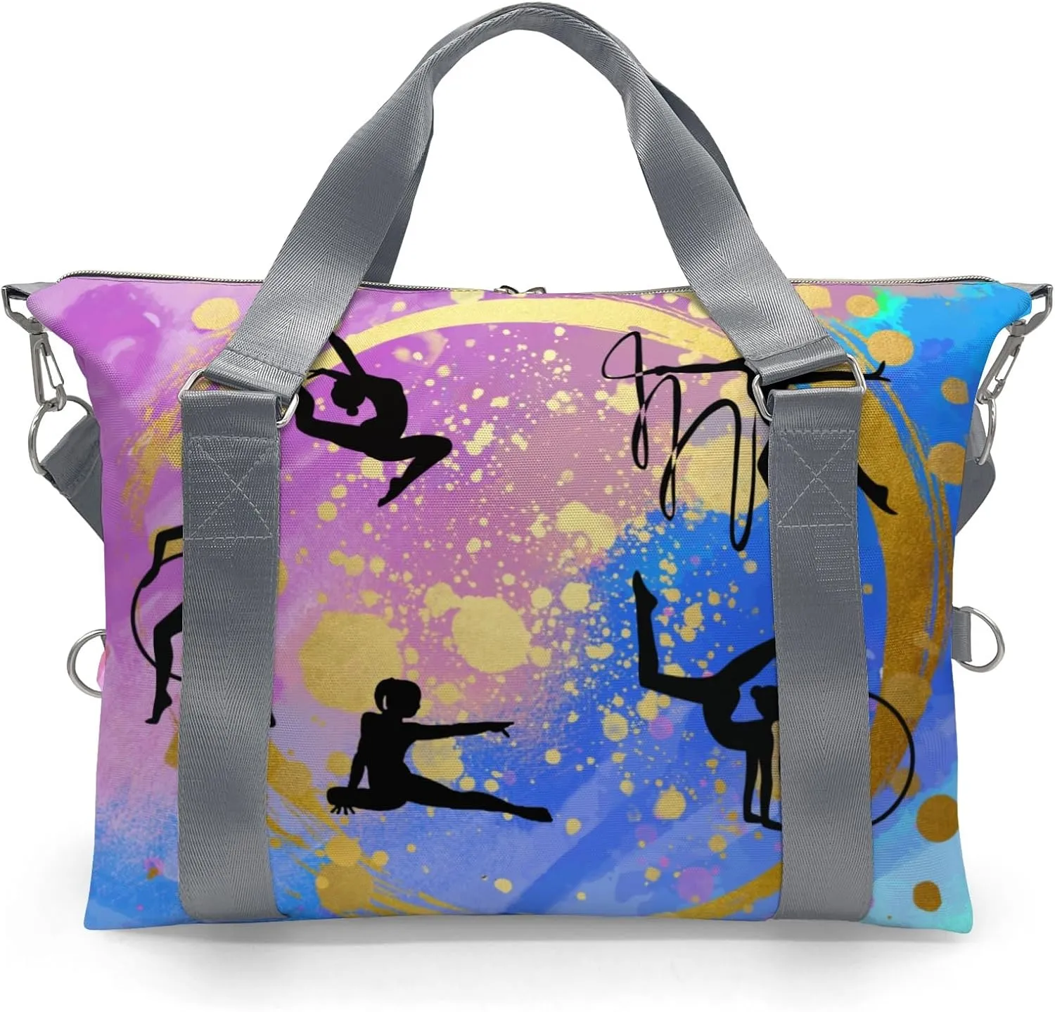 Watercolor Rainbow Love GymnasticsCustom Duffel Bag Sports Gym Bags Travel Weekender Overnight Bag for Girls Boys,Personalized Gymnastics Sleepover Bag Carry-on Bags Lightweight Work Out Bags