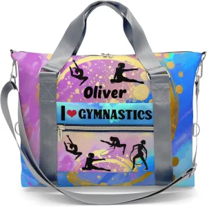 Watercolor Rainbow Love GymnasticsCustom Duffel Bag Sports Gym Bags Travel Weekender Overnight Bag for Girls Boys,Personalized Gymnastics Sleepover Bag Carry-on Bags Lightweight Work Out Bags