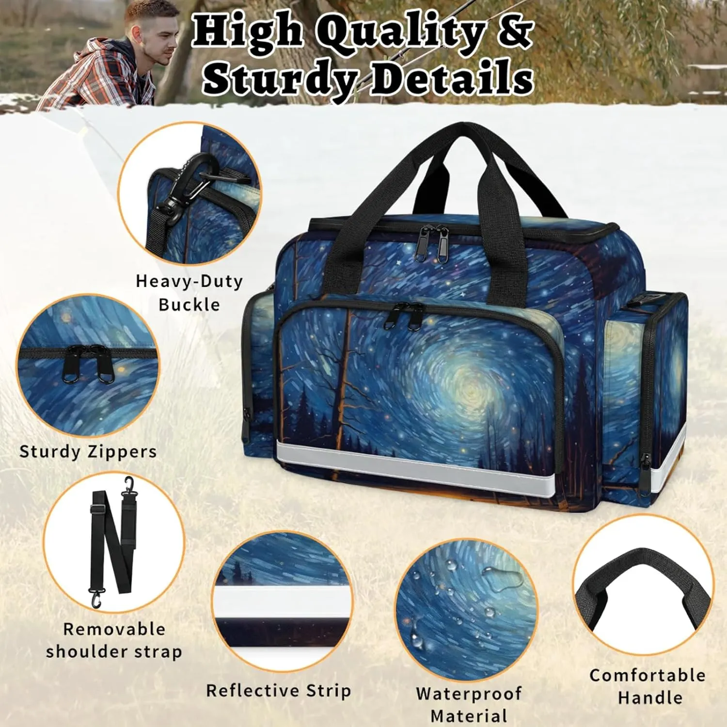 Waterproof Tactical Duffle Bag 25" Carry On Bag for EMT Tear-Resistant Gym Bag with Multi-Pocket & OSHA Reflective Travel Bags for Men Women Abstract Night Sky