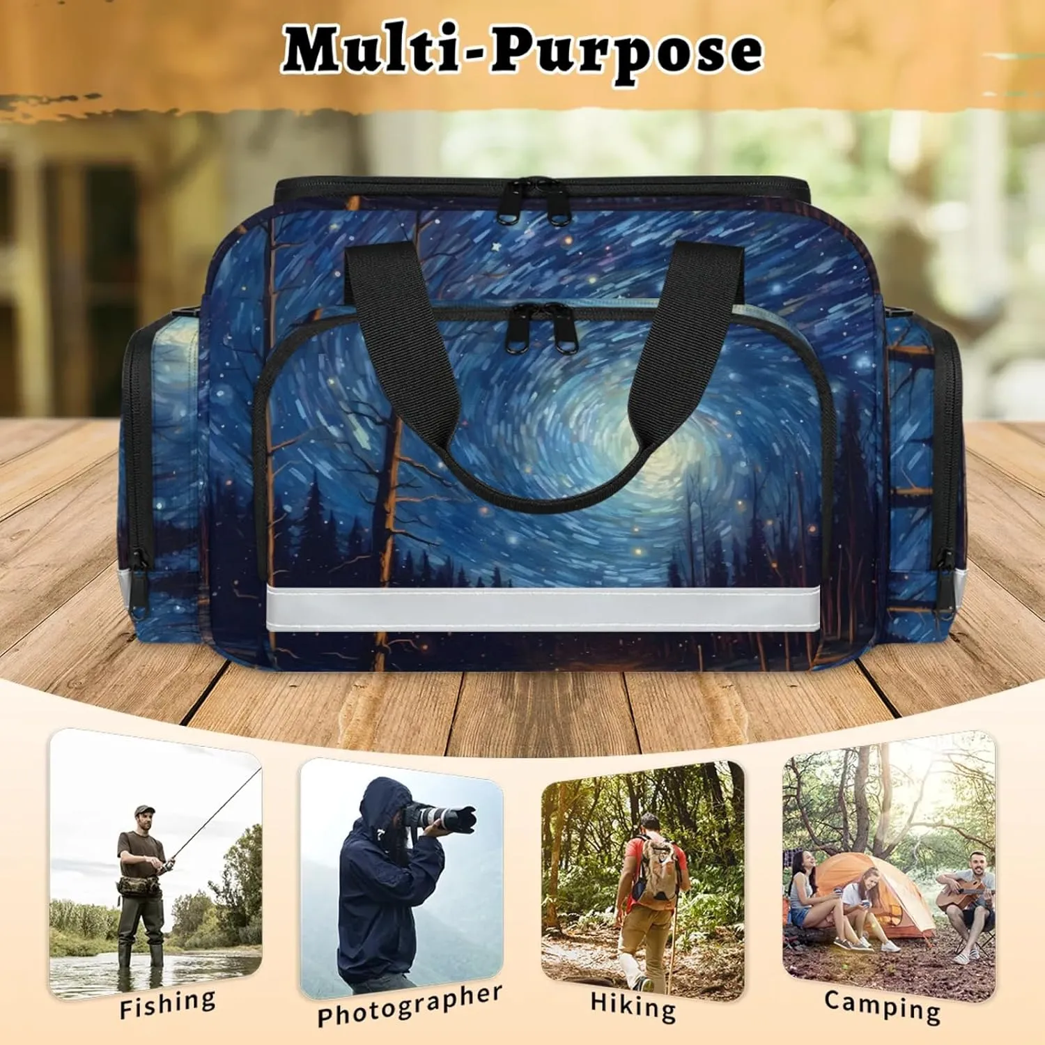 Waterproof Tactical Duffle Bag 25" Carry On Bag for EMT Tear-Resistant Gym Bag with Multi-Pocket & OSHA Reflective Travel Bags for Men Women Abstract Night Sky