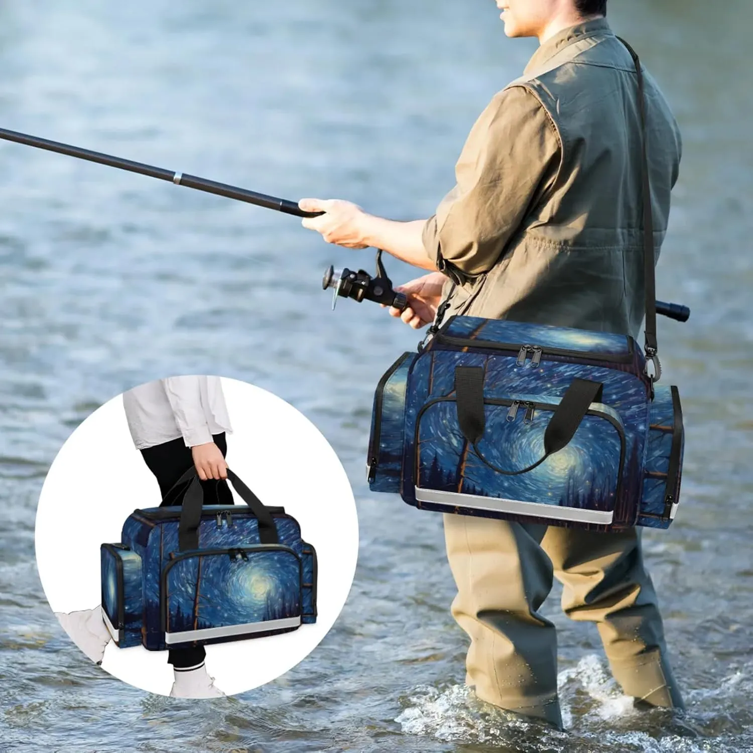 Waterproof Tactical Duffle Bag 25" Carry On Bag for EMT Tear-Resistant Gym Bag with Multi-Pocket & OSHA Reflective Travel Bags for Men Women Abstract Night Sky