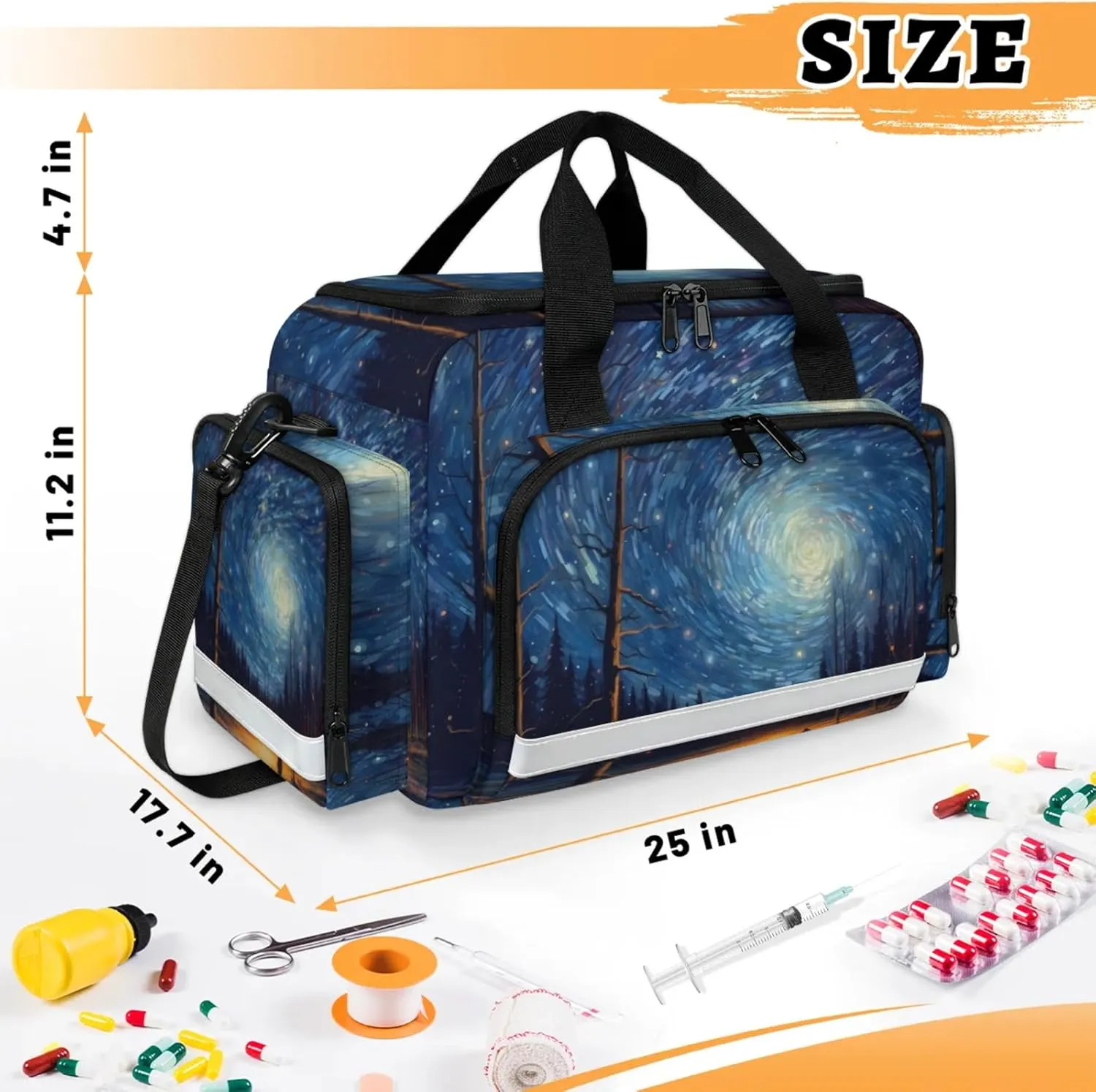 Waterproof Tactical Duffle Bag 25" Carry On Bag for EMT Tear-Resistant Gym Bag with Multi-Pocket & OSHA Reflective Travel Bags for Men Women Abstract Night Sky