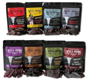 Well Hung Meats 8-Pack Sampler Craft Beef Jerky 8x2oz Resealable Bags