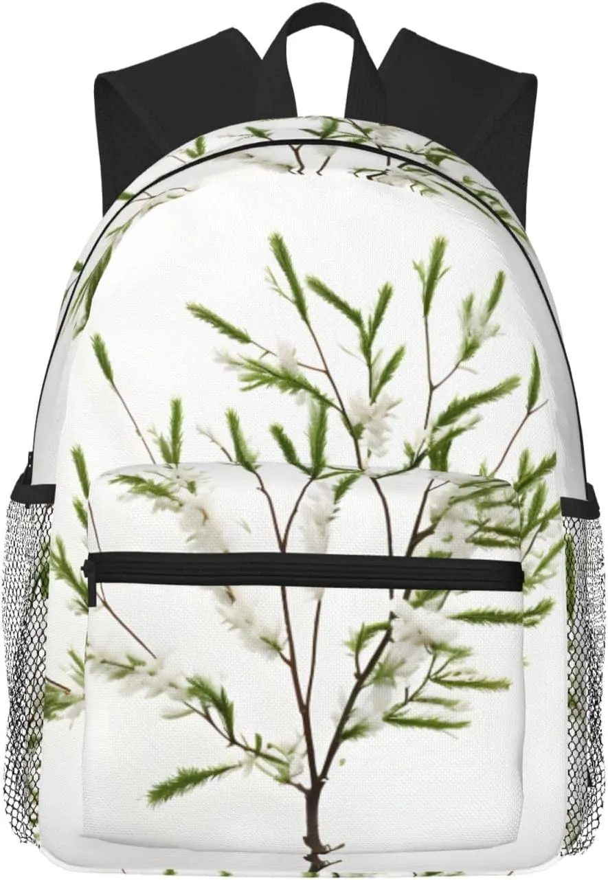 White Natural Plant Green Twig (1) Business Laptop Backpack For Men,Travel Backpack College Backpacks for 15.7 Inch
