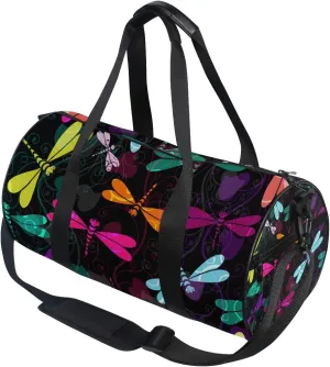 WIHVE Sports Gym Bag Colorful Dragonfly Translucent Vintage Curls Travel Duffle Bag for Men and Women