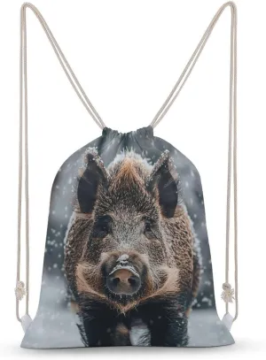 Wild Boar Drawstring Backpack for Women Men Drawstring Bag for Travel Swimming Sports Gym Bag