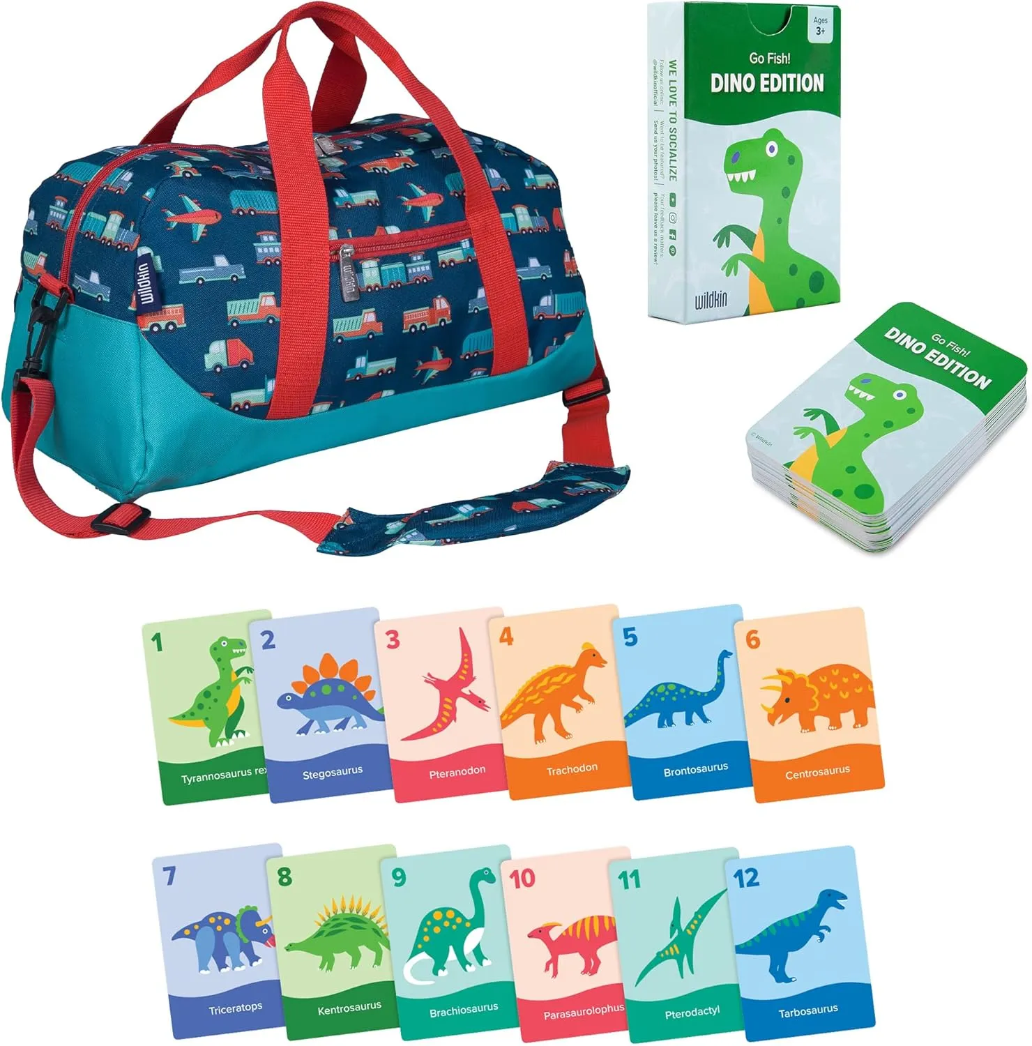Wildkin Overnighter Duffel Bag and Go Fish! Card Game Bundle: Dive into Fun - Playful Adventures Packed and Ready to Go (Transportation)