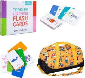 Wildkin Overnighter Duffel Bag and Learning Flash Cards Bundle: Fun Playtime Duo - Ignite Knowledge and Carry Comfort in One (Under Construction)