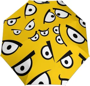 Windproof Travel Umbrellas for Rain,Cartoon Eyes Yellow Funny Durable & Compact Umbrella-Waterproof Canopy for Backpack, Purse, Portable, Umbrella for Travel