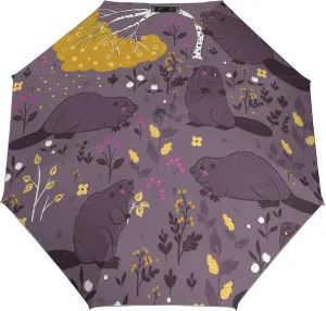 Windproof Travel Umbrellas for Rain,Cute Beavers Flower Durable & Compact Umbrella-Waterproof Canopy for Backpack, Purse, Portable, Umbrella for Travel