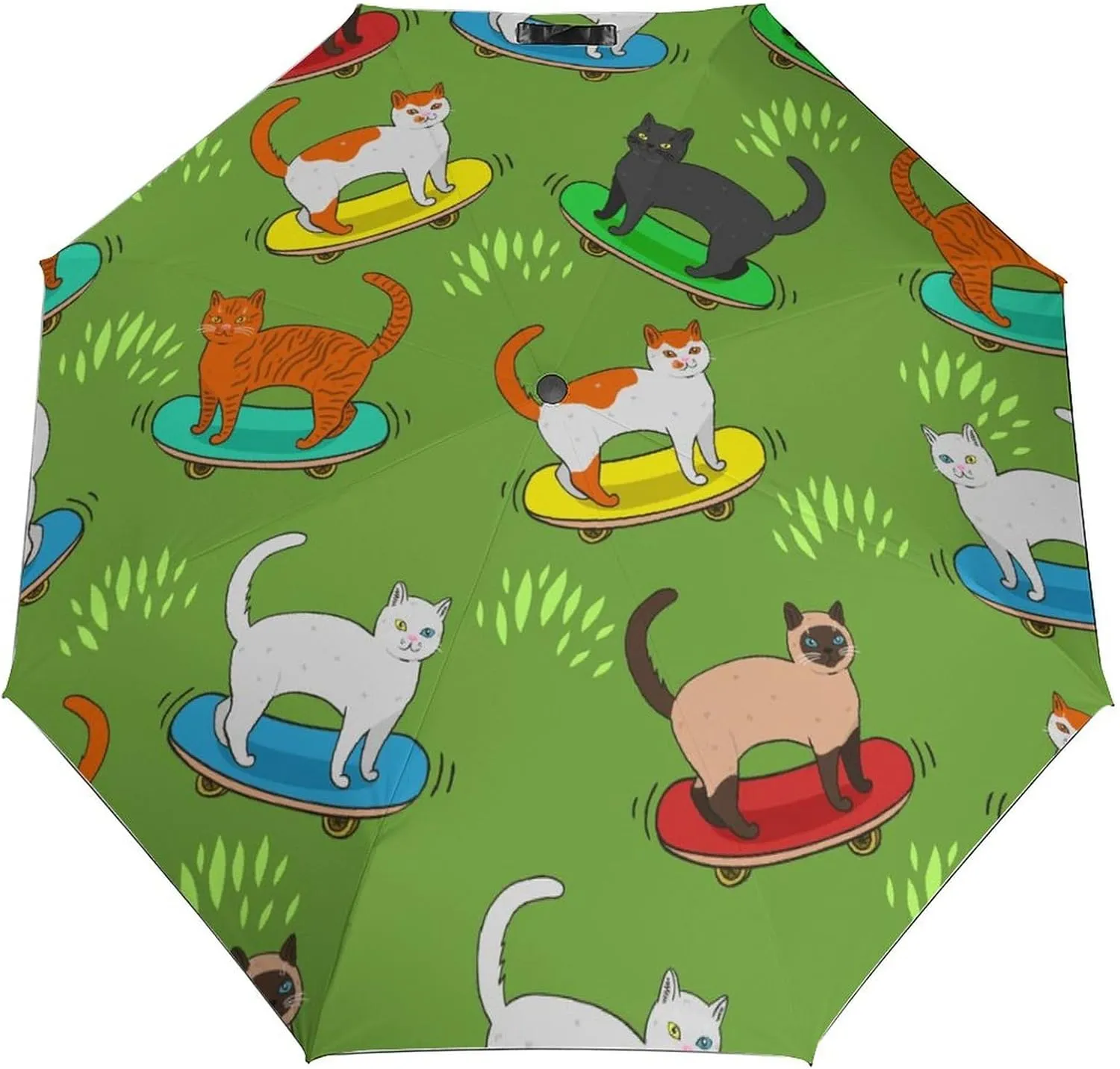 Windproof Travel Umbrellas for Rain,Funny Cat Skateboard Cute Durable & Compact Umbrella-Waterproof Canopy for Backpack, Purse, Portable, Umbrella for Travel