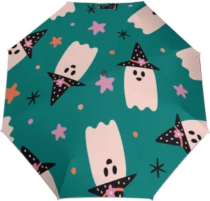 Windproof Travel Umbrellas for Rain,Ghost Star Halloween Spooky Durable & Compact Umbrella-Waterproof Canopy for Backpack, Purse, Portable, Umbrella for Travel