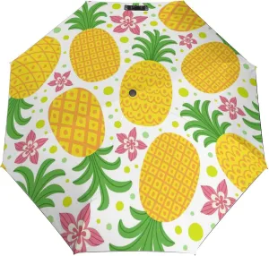 Windproof Travel Umbrellas for Rain,Pineapples Tropical Flowers Durable & Compact Umbrella-Waterproof Canopy for Backpack, Purse, Portable, Umbrella for Travel