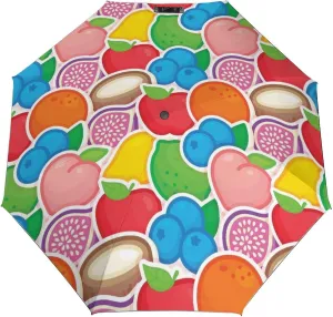 Windproof Travel Umbrellas for Rain,Rainbow Fruit Pattern Durable & Compact Umbrella-Waterproof Canopy for Backpack, Purse, Portable, Umbrella for Travel