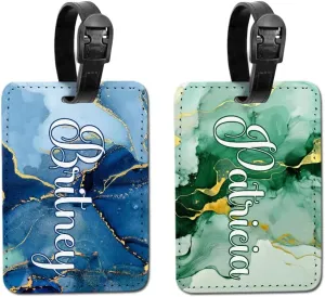 WIRESTER Personalized Luggage Tags - Set of 2, PU Leather, Custom Background & Text, Business ID Card Holder for Travel Suitcase Baggage