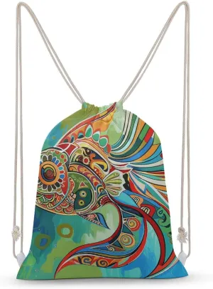 With Colorful Fish Drawstring Backpack for Women Men Drawstring Bag for Travel Swimming Sports Gym Bag