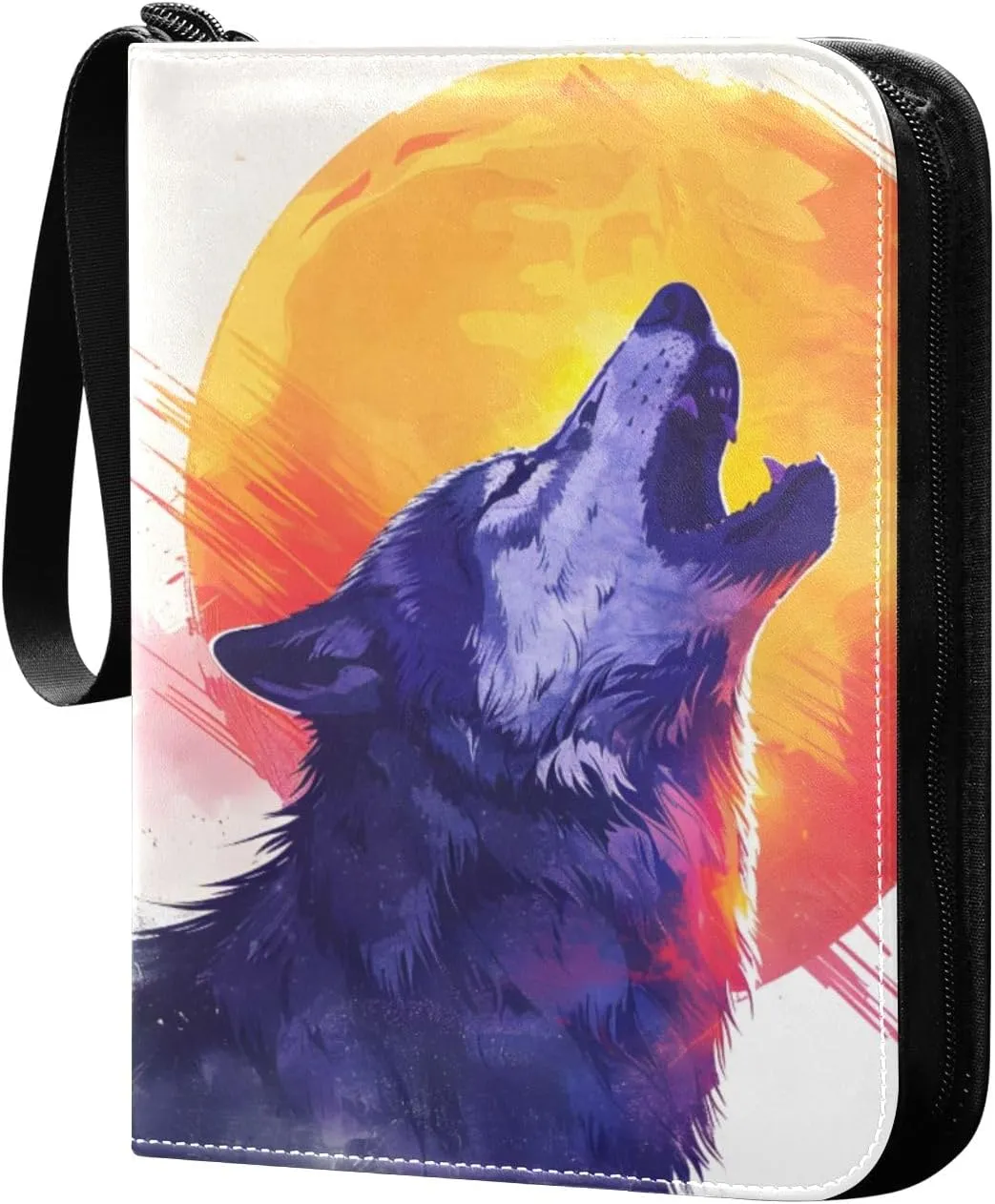 Wolf Moon Painting Card Binder 4 Pocket Trading Card Binder Portable Cards Collection Book with Zipper