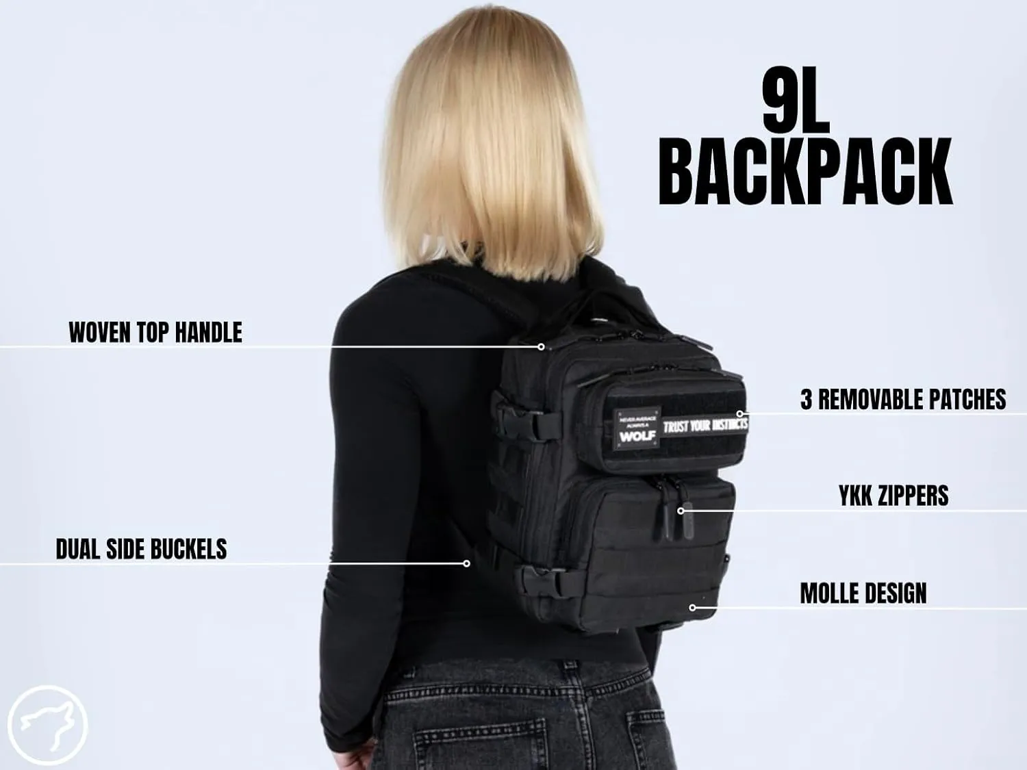 WOLFpak 9L Backpack Mini (Black Camo Orange) Small Tactical Backpack – 9L EDC Daypack, Compact & Water-Resistant Bag for Gym, Hiking, Commuting