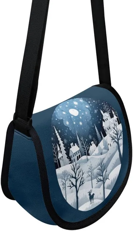 Women Aztec Boho Small Crossbody Bag Watercolor Galaxy Wolf Satchel Pack Minimalist Modern Semi Circle Messenger Bag