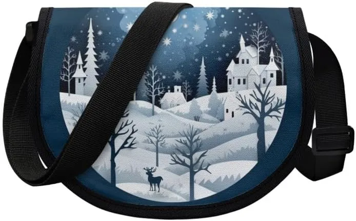 Women Aztec Boho Small Crossbody Bag Watercolor Galaxy Wolf Satchel Pack Minimalist Modern Semi Circle Messenger Bag