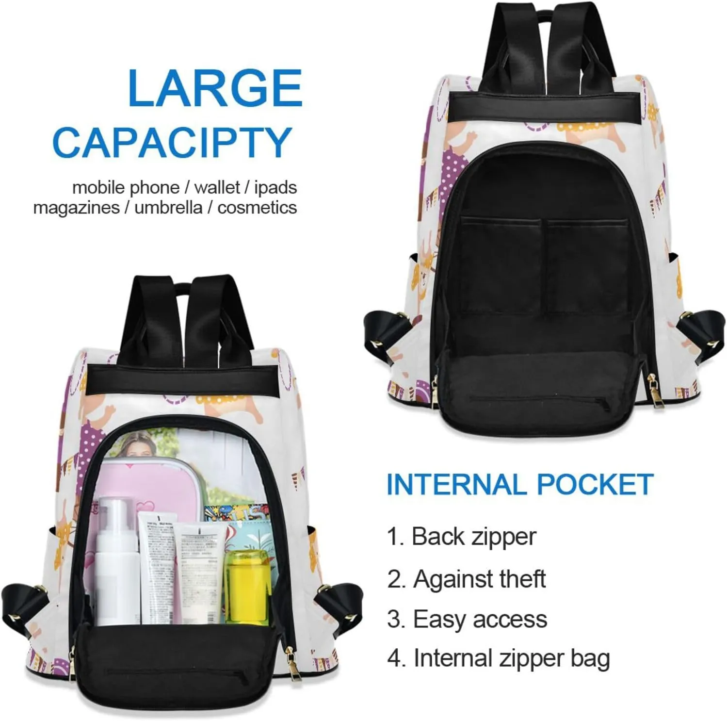 Women Backpack Daypack Casual Shoulder Bag Vintage Anti-theft Travel Backpack Pattern 1